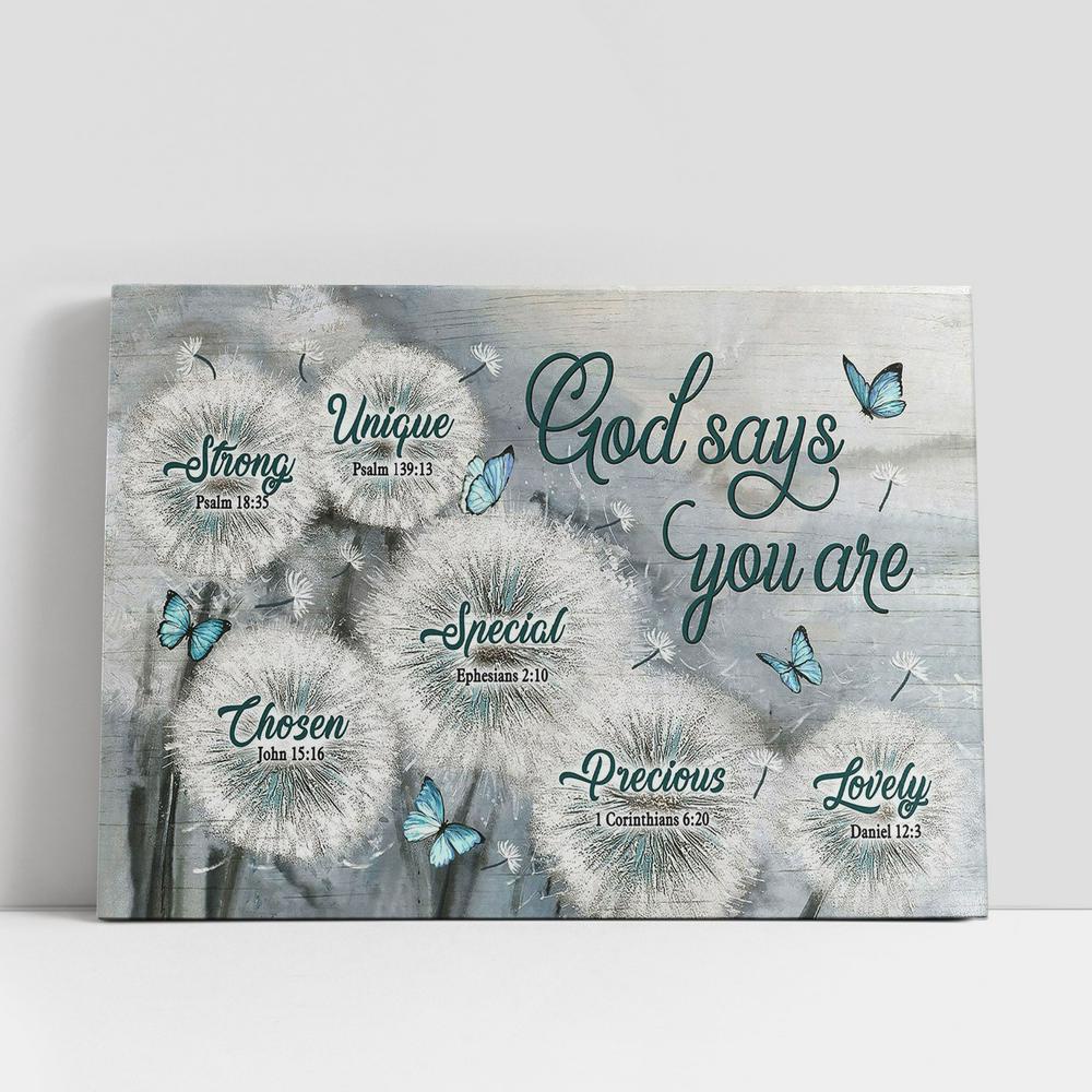 Christian Canvas Wall Art, God Says You Are Dandelion Field Blue Butterfly Canvas Wall Art Christian Canvas Wall Art, God Says You Are Dandelion Field Blue Butterfly Canvas Wall Art