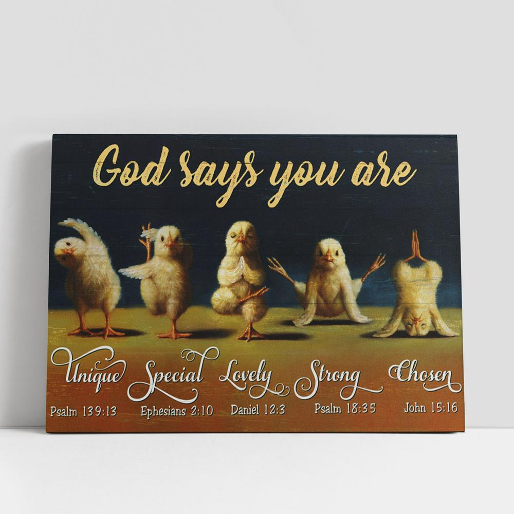 Christian Canvas Wall Art, God Says You Are Funny Chicken Yoga Large Canvas Art