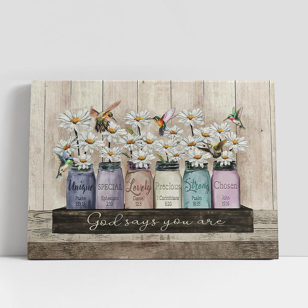 Christian Canvas Wall Art, God Says You Are Special White Daisy Hummingbird Canvas Prints, Christian Canvas Art Christian Canvas Wall Art, God Says You Are Special White Daisy Hummingbird Canvas Prints, Christian Canvas Art