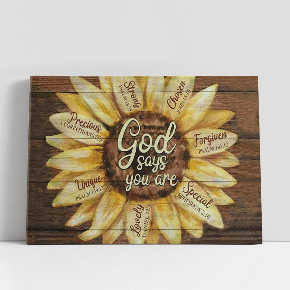 Christian Canvas Wall Art, God Says You Are Sunflower Canvas Wall Art, Christian Canvas Art