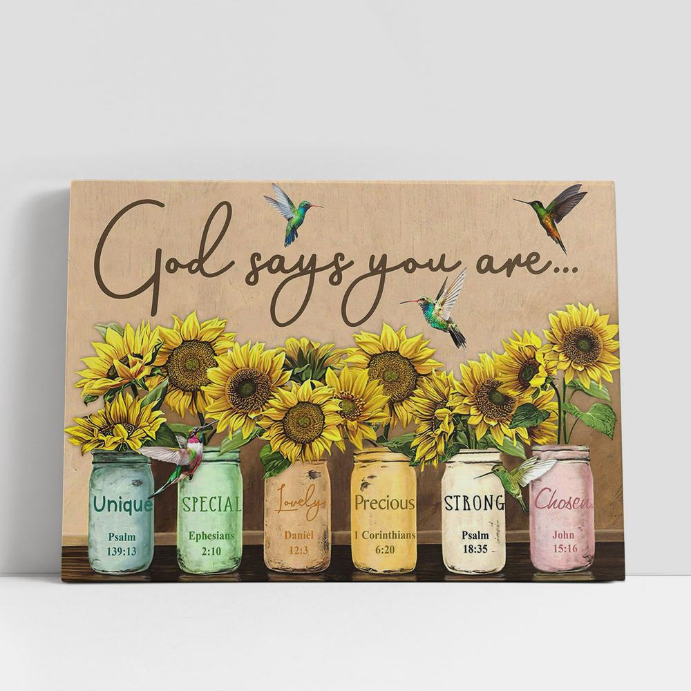 Christian Canvas Wall Art, God Says You Are Sunflower & Humming Bird Canvas Wall Art, Christian Canvas Art Christian Canvas Wall Art, God Says You Are Sunflower & Humming Bird Canvas Wall Art, Christian Canvas Art