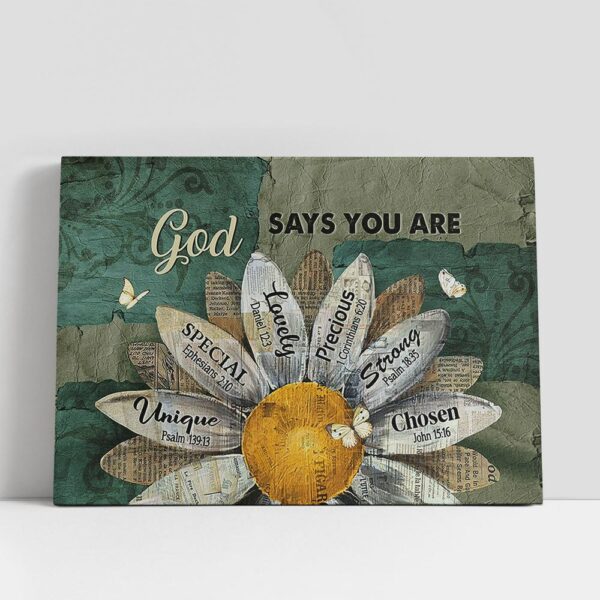 Christian Canvas Wall Art, God Says You Are Sunflower White Butterfly Canvas Prints, Christian Canvas Art