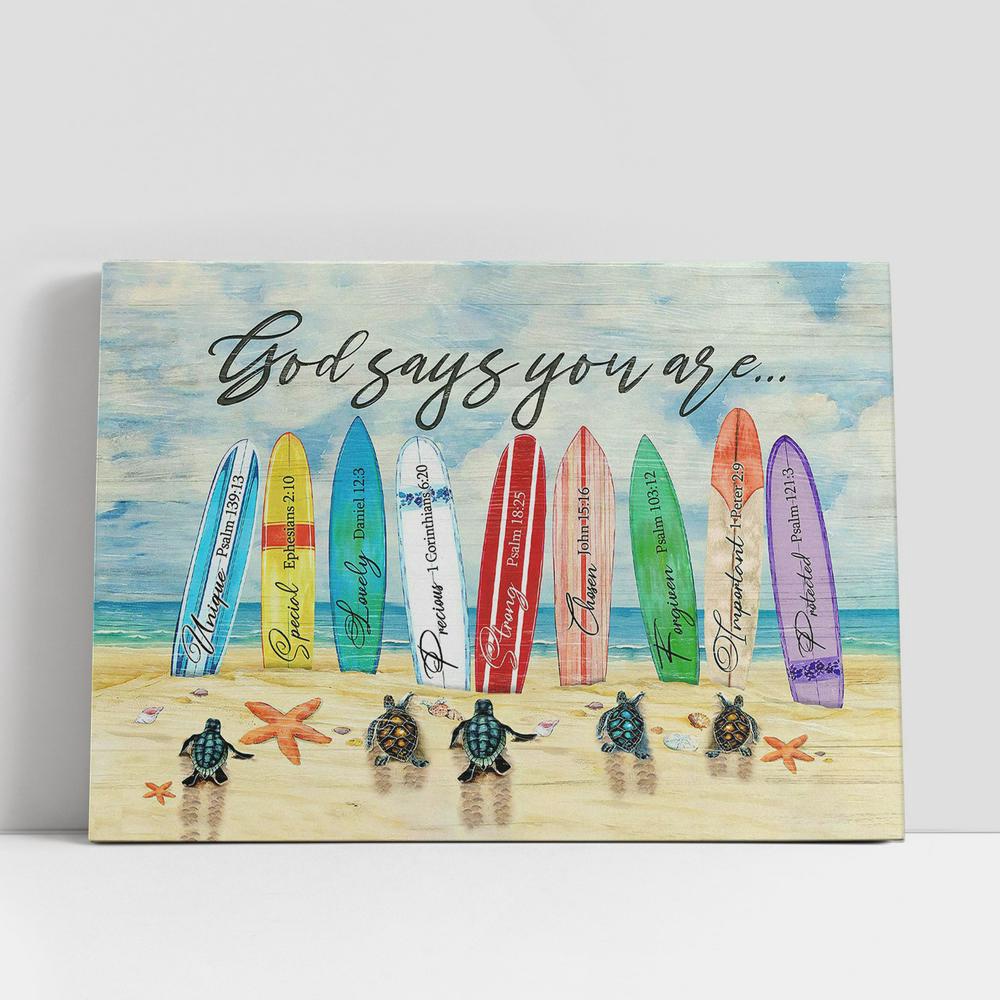 Christian Canvas Wall Art, God Says You Are Turtle Surfboard Canvas Prints, Christian Canvas Art Christian Canvas Wall Art, God Says You Are Turtle Surfboard Canvas Prints, Christian Canvas Art