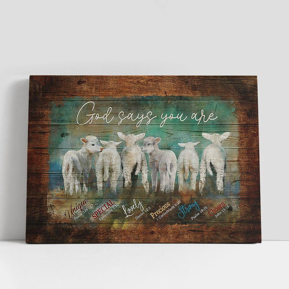 Christian Canvas Wall Art, God Says You Are Unique Baby Lambs Canvas Wall Art, Christian Canvas Art