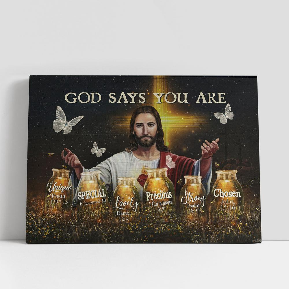 Christian Canvas Wall Art, God Says You Are Unique Canvas, Face Of Jesus Crystal Butterfly Canvas Prints, Christian Canvas Art Christian Canvas Wall Art, God Says You Are Unique Canvas, Face Of Jesus Crystal Butterfly Canvas Prints, Christian Canvas Art