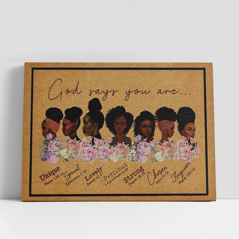 Christian Canvas Wall Art, God Says You Are Unique Special Lovely Precious Strong Chosen Forgiven Canvas Wall Art For Black Women Christian Canvas Wall Art, God Says You Are Unique Special Lovely Precious Strong Chosen Forgiven Canvas Wall Art For Black Women