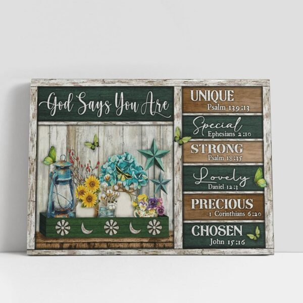 Christian Canvas Wall Art, God Says You Are Unique Special Strong Lovely Precious Chosen Flower Butterfly Large Canvas Art, Christian Canvas Art
