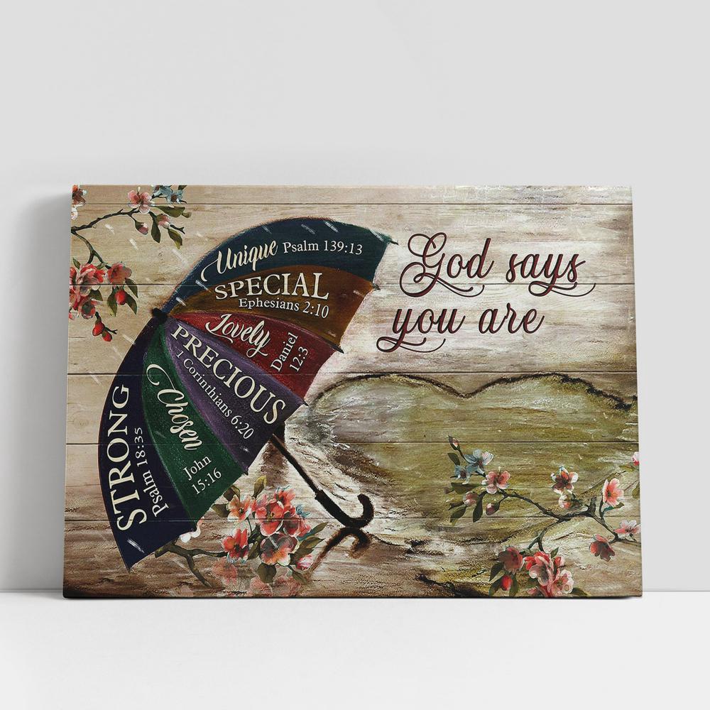 Christian Canvas Wall Art, God Says You Are Unique Umbrella Rainy Day Canvas Wall Art, Christian Canvas Art