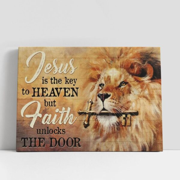 Christian Canvas Wall Art, Golden Key, Beautiful Lion, Jesus Is The Key To Heaven Canvas Poster, Christian Canvas Art