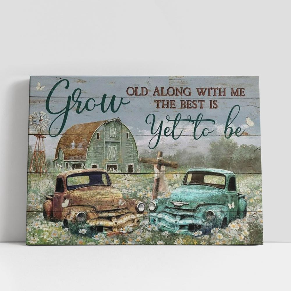 Christian Canvas Wall Art, Green House, Old Ladybug Car, Daisy Field, Grow Old Along With Me Canvas Poster, Christian Canvas Art