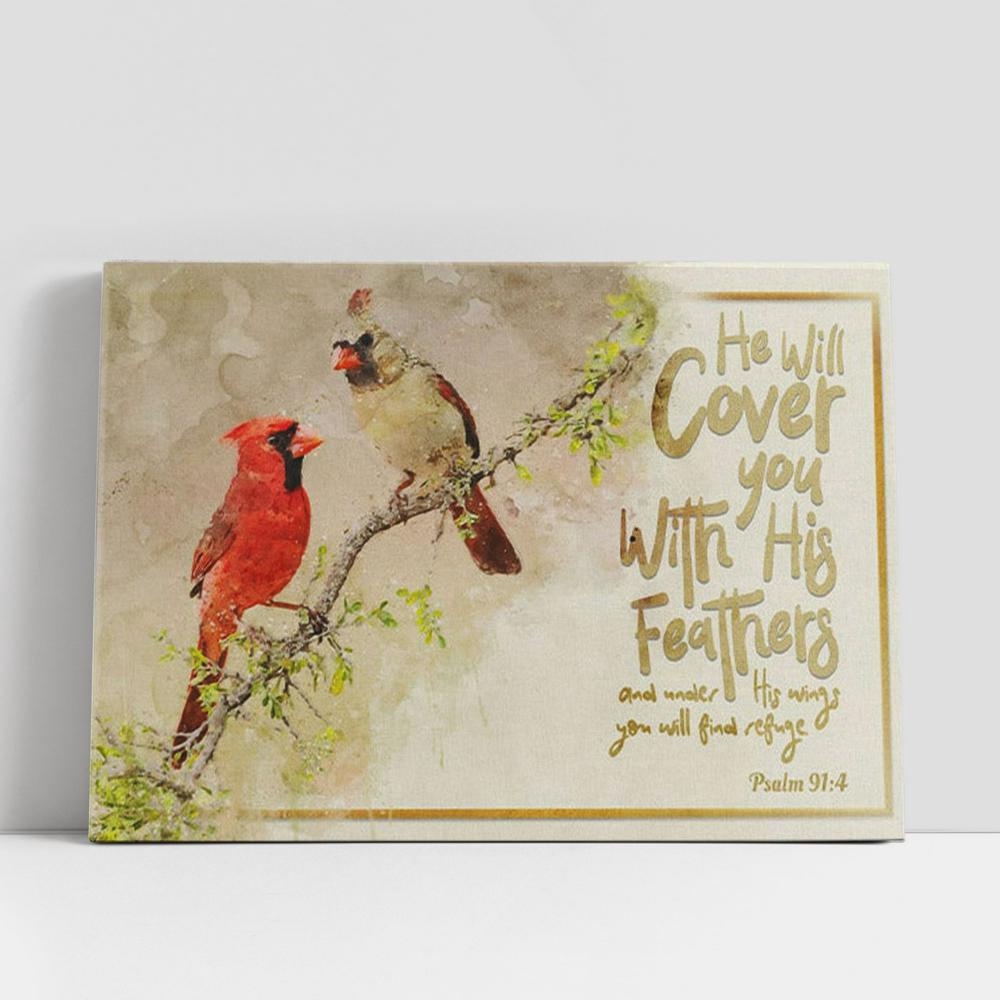 Christian Canvas Wall Art, He Will Cover You With His Feathers Canvas Wall Art, Couple Cardinal, Christian Canvas Art Christian Canvas Wall Art, He Will Cover You With His Feathers Canvas Wall Art, Couple Cardinal, Christian Canvas Art