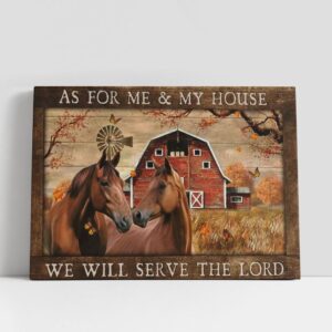 Christian Canvas Wall Art Horse Couple Autumn Painting Red House We Will Serve The Lord Canvas Poster Christian Canvas Art 1 avkxbe.jpg