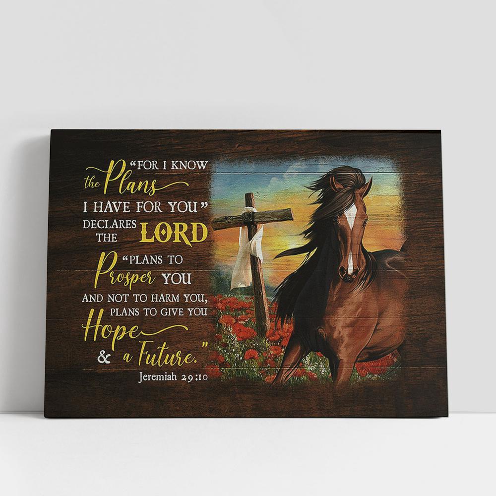 Christian Canvas Wall Art, Horse Flower Field Wooden Cross For I Know The Plans I Have For You Wall Art Canvas, Gifts For Horse Lovers