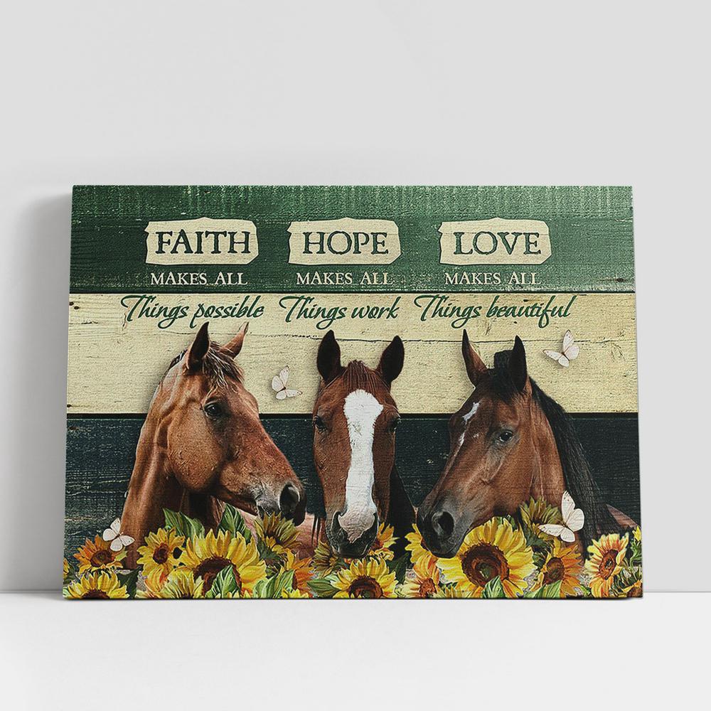 Christian Canvas Wall Art, Horse Sunflower Fence Faith Makes All Things Possible Wall Art Canvas, Gifts For Horse Lovers, Christian Canvas Art