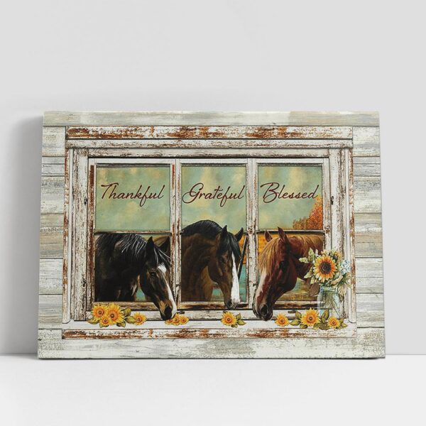 Christian Canvas Wall Art, Horse Sunflower Thankful Grateful Blesses Wall Art Canvas, Gifts For Horse Lovers, Christian Canvas Art