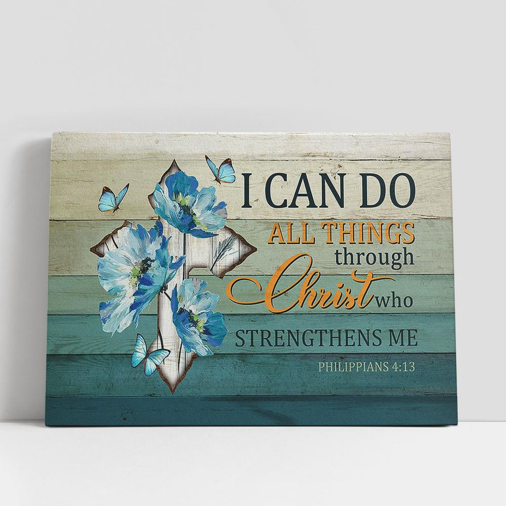 Christian Canvas Wall Art, I Can Do All Things Through Christ Cross Blue Butterfly Wall Art Canvas, Christian Canvas Art Christian Canvas Wall Art, I Can Do All Things Through Christ Cross Blue Butterfly Wall Art Canvas, Christian Canvas Art