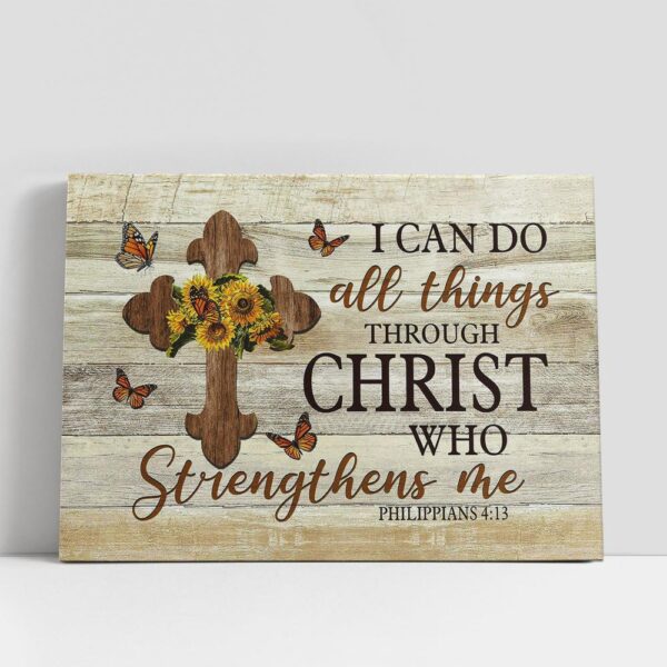 Christian Canvas Wall Art, I Can Do All Things Through Christ Who Strengthens Me Sunflower Wooden Cross Canvas Prints, Christian Canvas Art