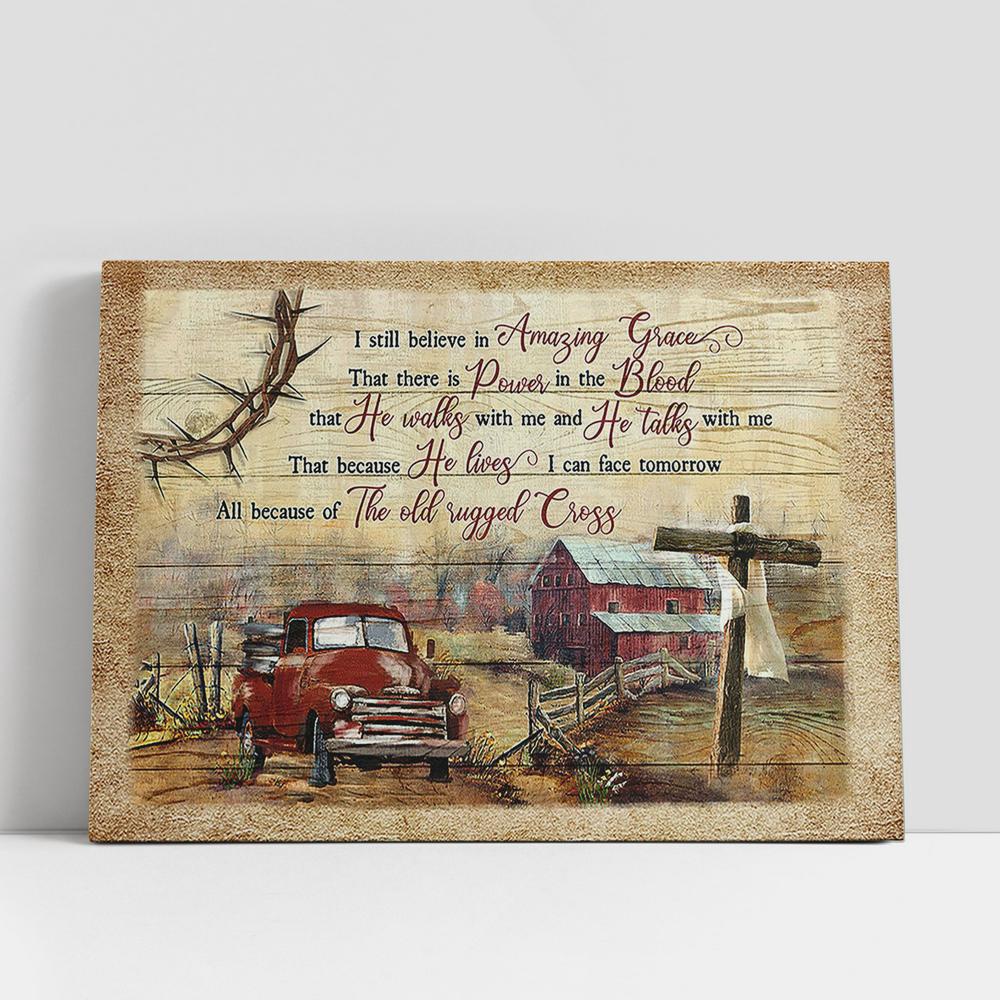 Christian Canvas Wall Art, I Still Believe In Amazing Grace Farm Red Truck Wooden Cross Large Canvas Art, Christian Canvas Art