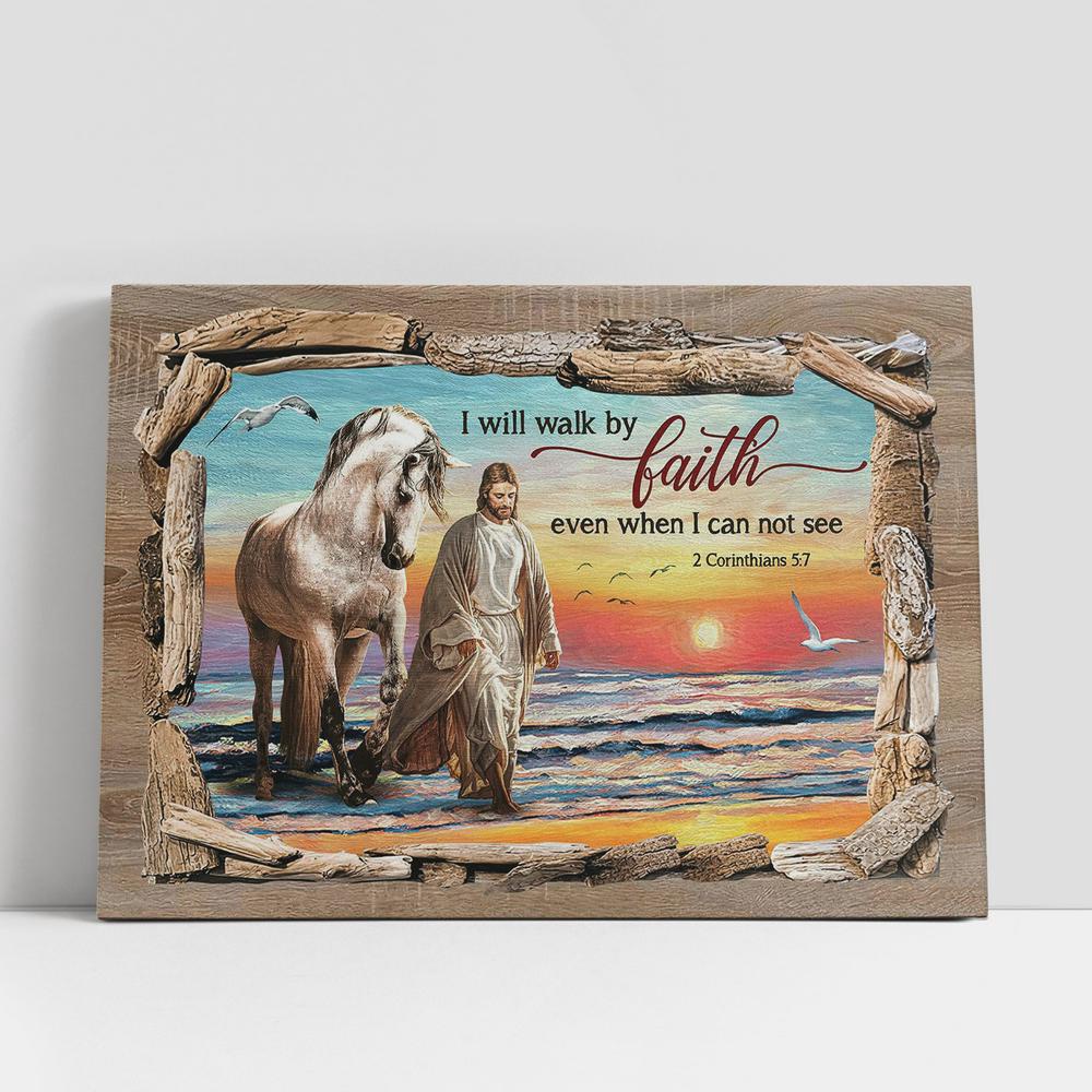 Christian Canvas Wall Art, I Will Walk By Faith Canvas, Jesus And White Horse On The Beach Canvas Art, Christian Canvas Art Christian Canvas Wall Art, I Will Walk By Faith Canvas, Jesus And White Horse On The Beach Canvas Art, Christian Canvas Art
