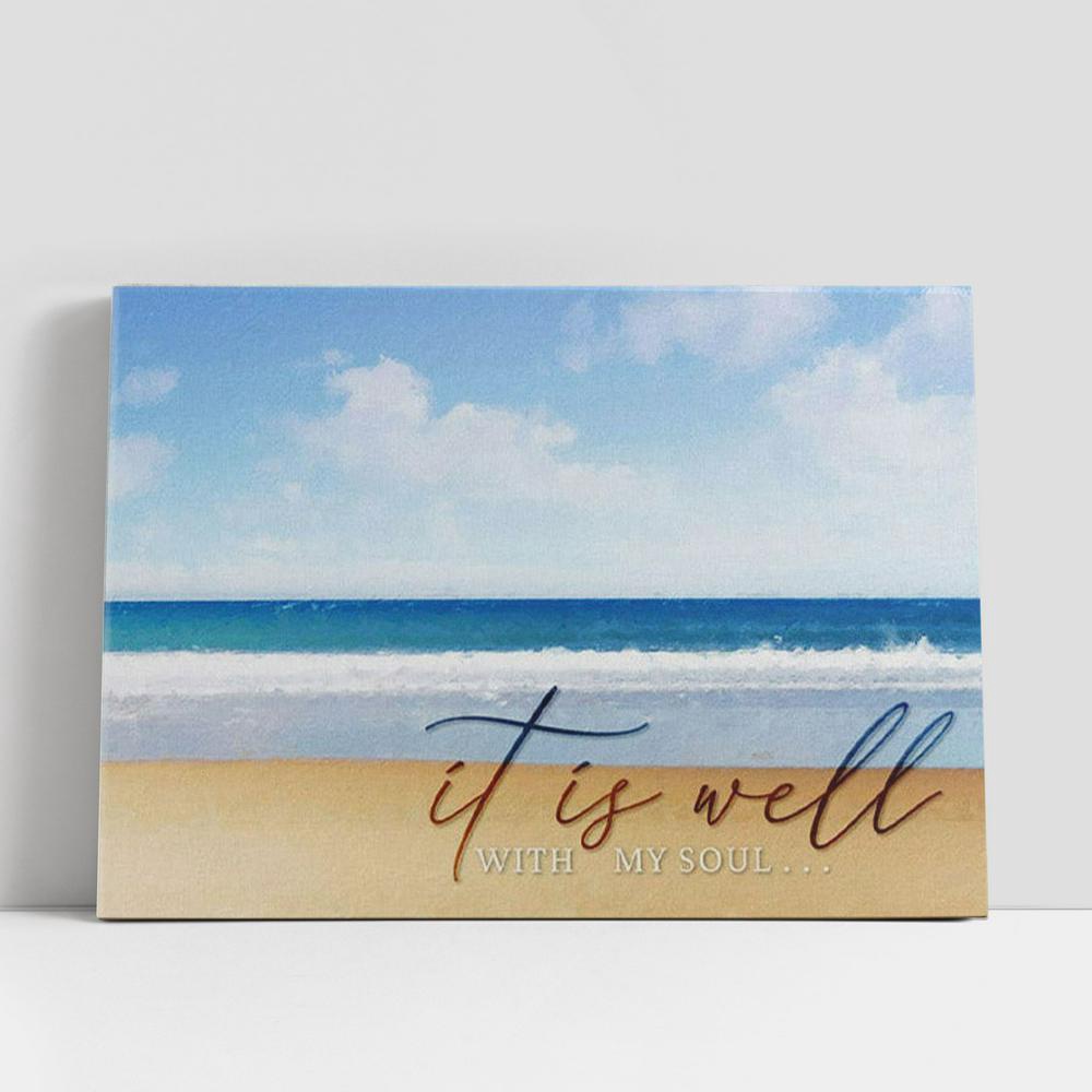 Christian Canvas Wall Art, It Is Well With My Soul, Beach Coastal Print, Christian Canvas Art Christian Canvas Wall Art, It Is Well With My Soul, Beach Coastal Print, Christian Canvas Art