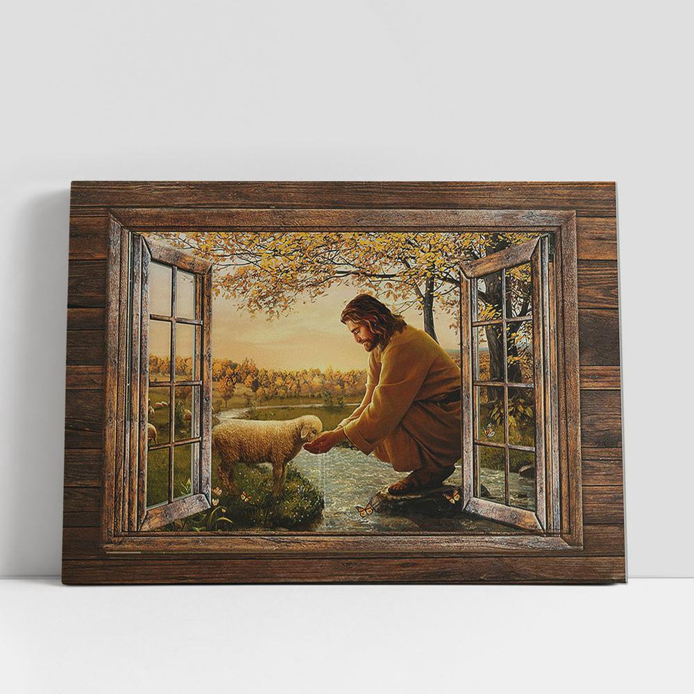 Christian Canvas Wall Art, Jesus And The Lamb By The River Canvas Art Decor, Christian Canvas Art Christian Canvas Wall Art, Jesus And The Lamb By The River Canvas Art Decor, Christian Canvas Art