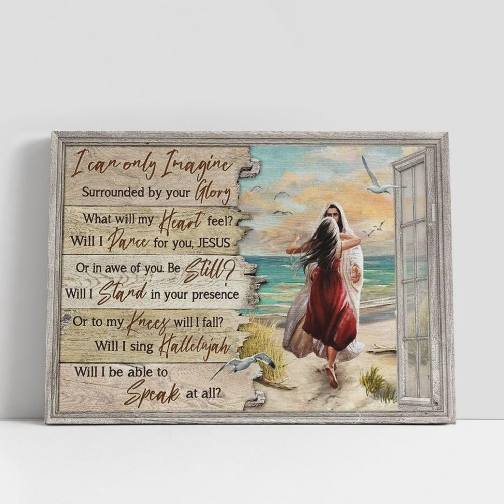 Christian Canvas Wall Art, Jesus Beautiful Girl Beach Scene I Can Only Imagine Canvas Poster, Christian Canvas Art Christian Canvas Wall Art, Jesus Beautiful Girl Beach Scene I Can Only Imagine Canvas Poster, Christian Canvas Art