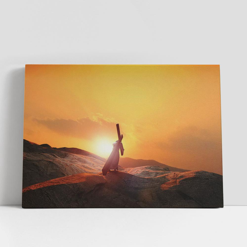 Christian Canvas Wall Art, Jesus Carrying Cross Canvas Pictures, Faith Art, Christian Canvas Art