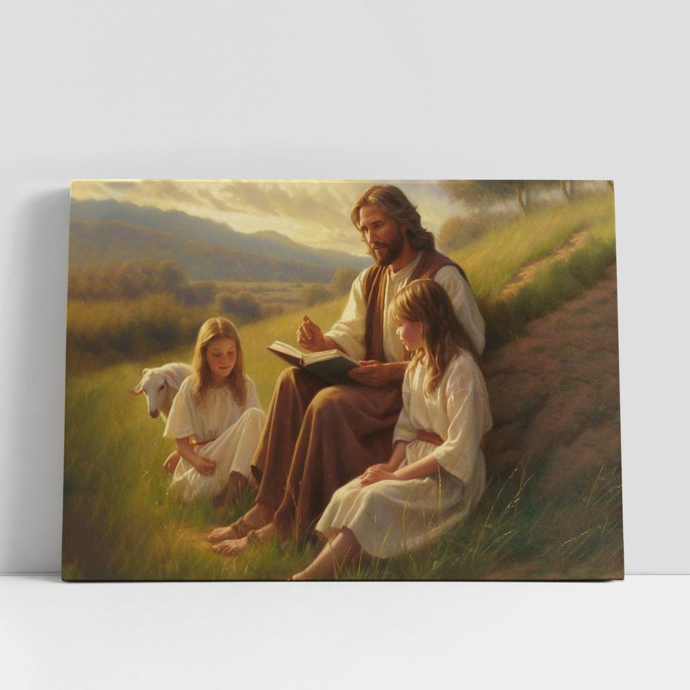 Christian Canvas Wall Art, Jesus Christ Is Teaching Children About Bible Canvas Prints, Jesus Christ Picture, Jesus Canvas Art, Christian Canvas Art