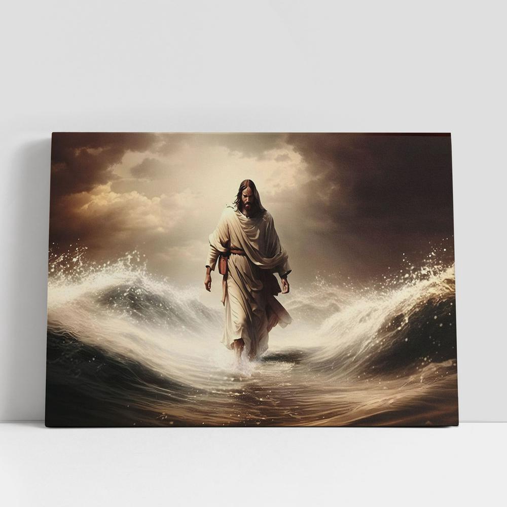 Christian Canvas Wall Art, Jesus Christ Walking On Water Canvas Pictures, Faith Art, Christian Canvas Art