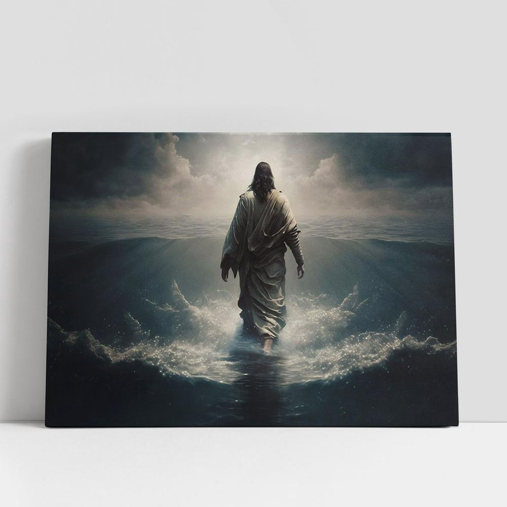 Christian Canvas Wall Art, Jesus Christ Walking Water Canvas Pictures, Faith Art, Christian Canvas Art
