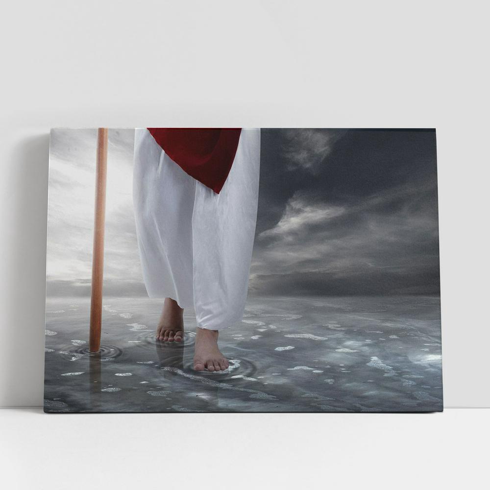 Christian Canvas Wall Art, Jesus Christ Walking With Stick Water Canvas Pictures, Faith Art, Christian Canvas Art