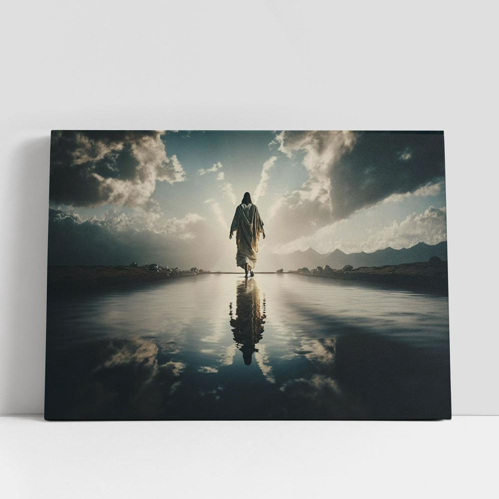 Christian Canvas Wall Art, Jesus Christ Walks On The Water Canvas Pictures, Faith Art, Christian Canvas Art