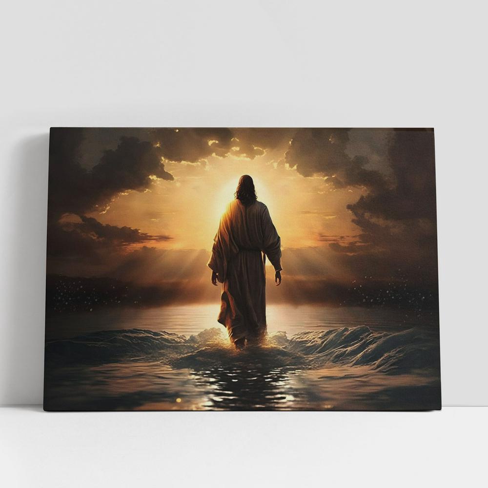 Christian Canvas Wall Art, Jesus Christ Walks Water Sunset 1 Canvas Pictures, Faith Art, Christian Canvas Art