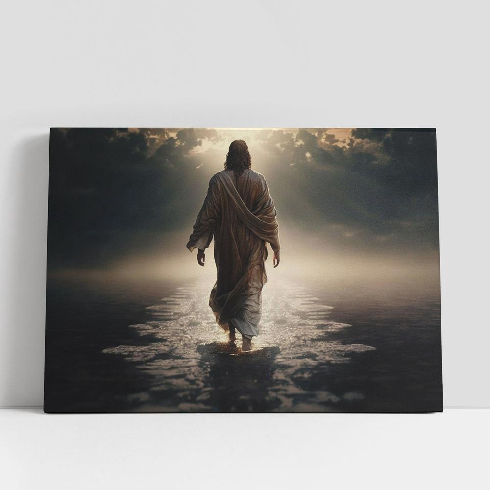Christian Canvas Wall Art, Jesus Christ Walks Water Sunset Canvas Pictures, Faith Art, Christian Canvas Art