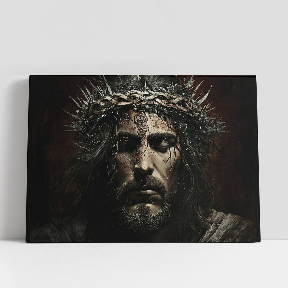 Christian Canvas Wall Art, Jesus Christ With Crown Thorns Easter Crucification Resurrection Canvas Pictures, Faith Art, Christian Canvas Art