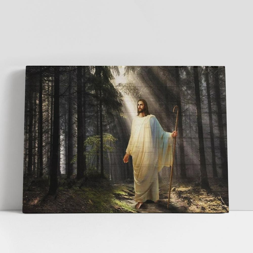 Christian Canvas Wall Art, Jesus Drawing, Light In Miracle Forest Canvas Poster, Christian Canvas Art