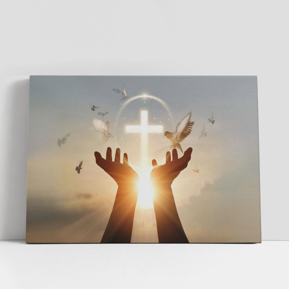 Christian Canvas Wall Art, Jesus Hands Palm Up Praying Cross Canvas Pictures, Faith Art, Christian Canvas Art
