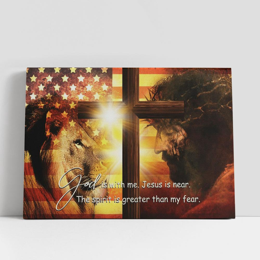 Christian Canvas Wall Art, Jesus Lion King Cross God Is With Me Canvas Poster, Christian Canvas Art