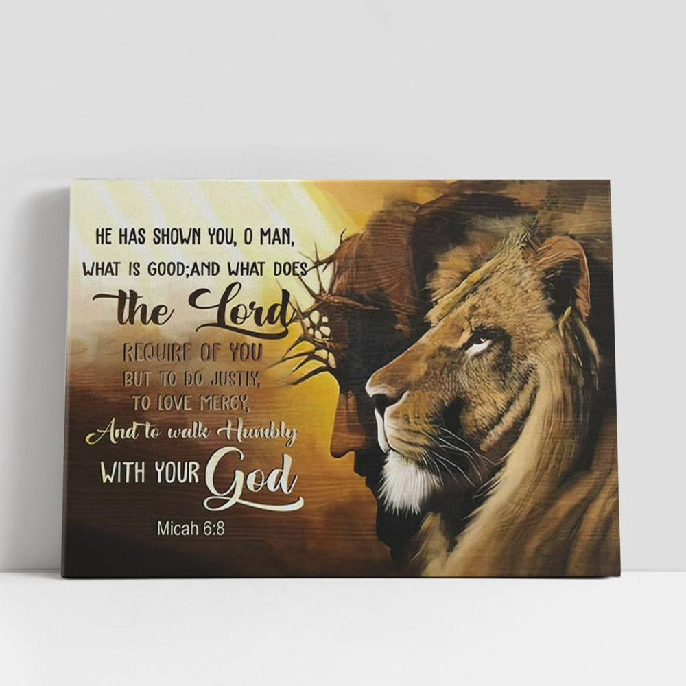 Christian Canvas Wall Art, Jesus Lion Of Judah, Walk Humbly With Your God Micah 68 Bible Verse Canvas Wall Art, Christian Canvas Art