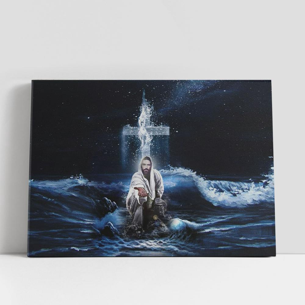Christian Canvas Wall Art, Jesus Outstretched Hands Saves Canvas Wall Art, Horizontal Christian Gifts Wall Art, Christian Canvas Art