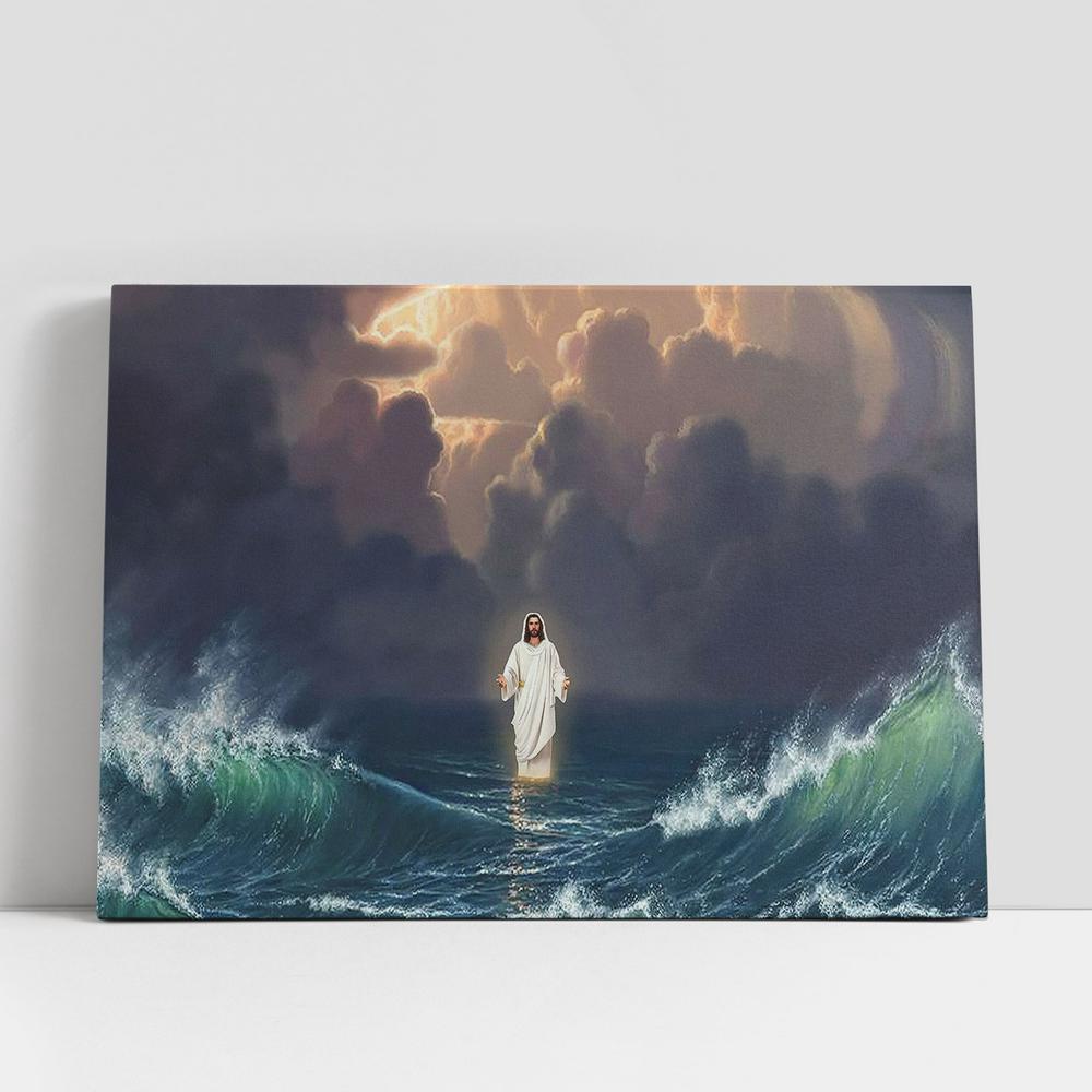 Christian Canvas Wall Art, Jesus Stands On The Sea Canvas Wall Art, Christian Canvas Art