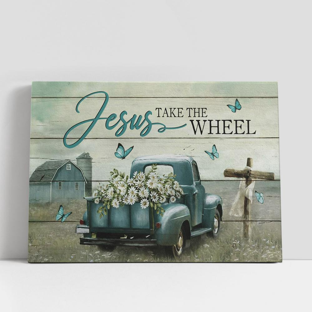 Christian Canvas Wall Art, Jesus Take The Wheel Old Buggy Car Cross Large Canvas, Christian Canvas Art