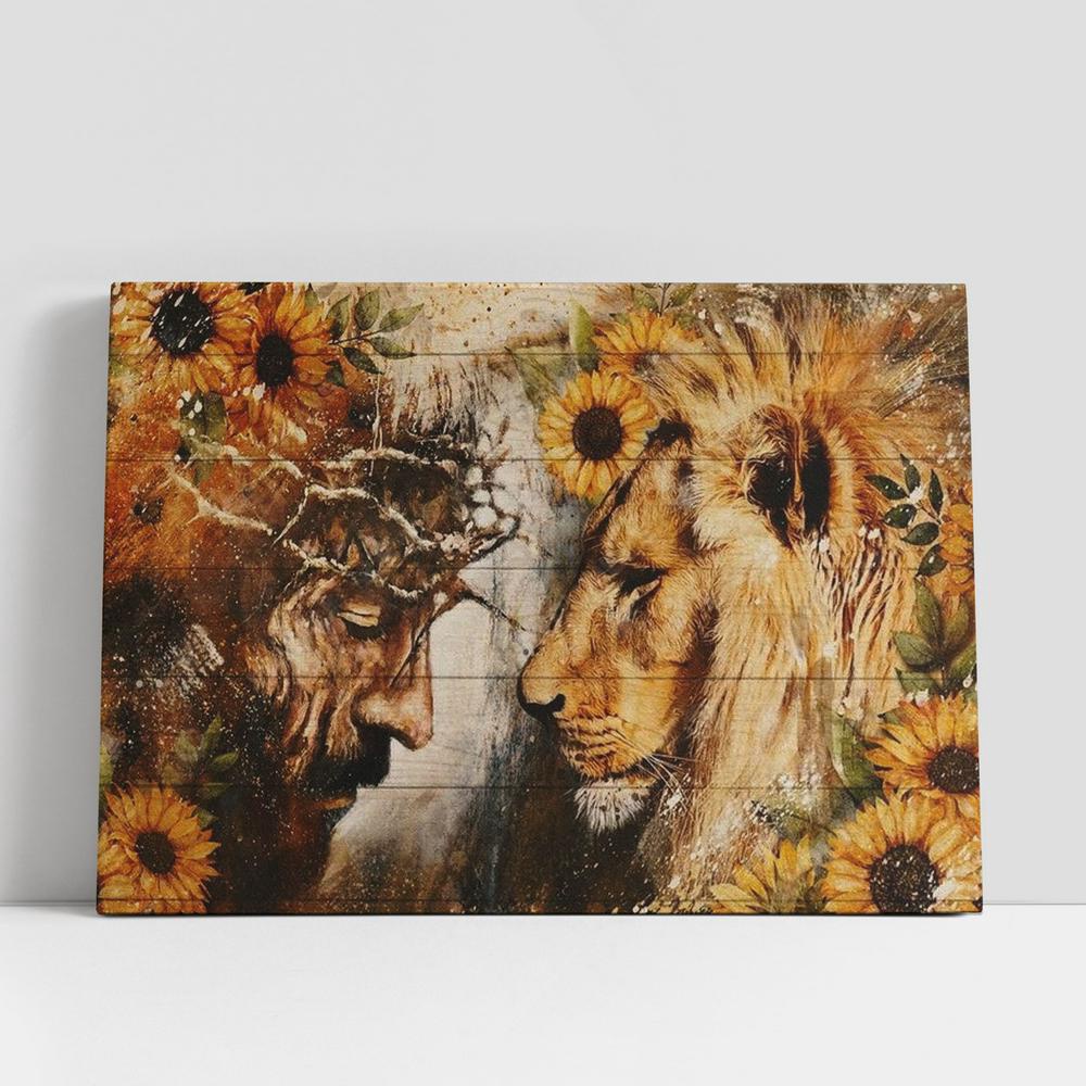 Christian Canvas Wall Art, Jesus Thorn Crown, Lion Of Judah, Face To Face, Sunflower Painting Canvas Poster, Christian Canvas Art