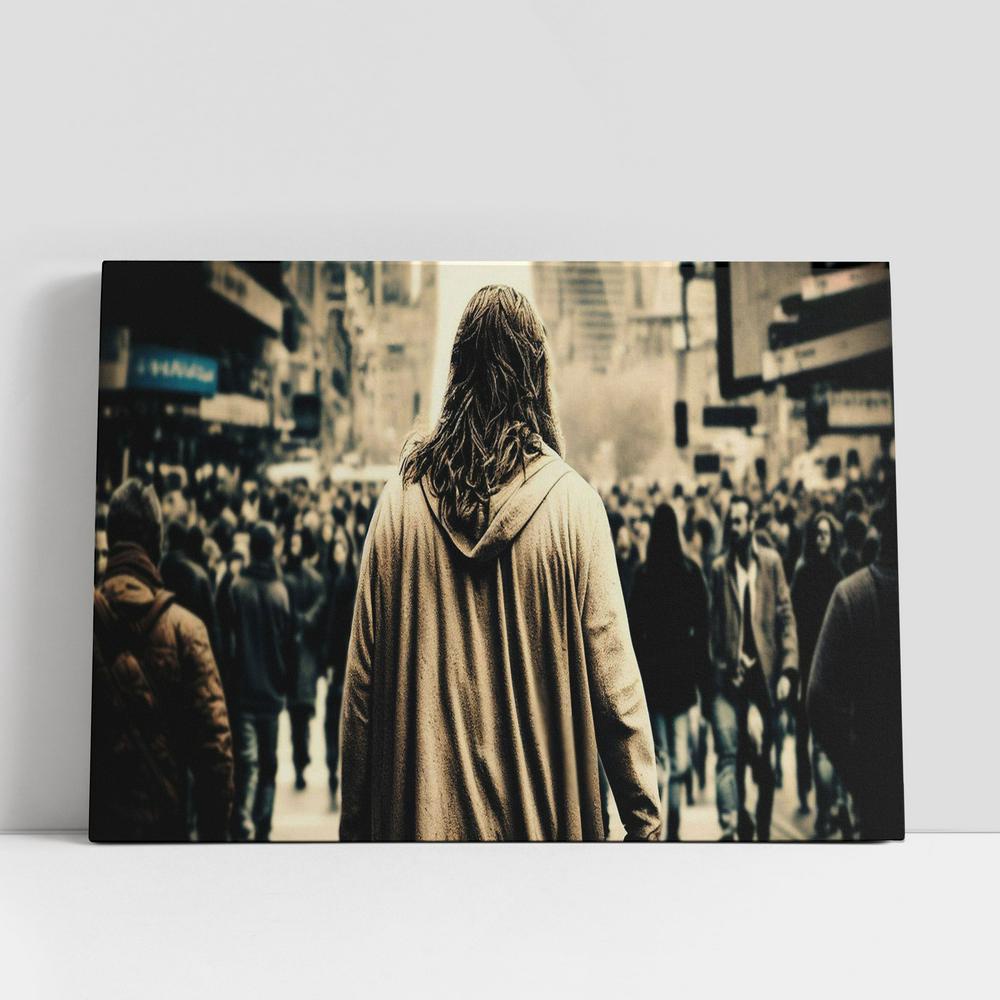 Christian Canvas Wall Art, Jesus Walking Modern City Among Crowds Canvas Pictures, Faith Art, Christian Canvas Art