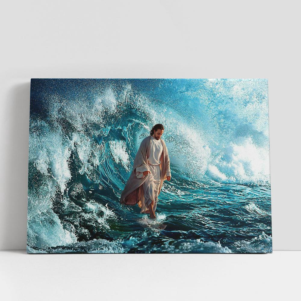 Christian Canvas Wall Art, Jesus Walking On The Sea Canvas Wall Art, Christian Canvas Art