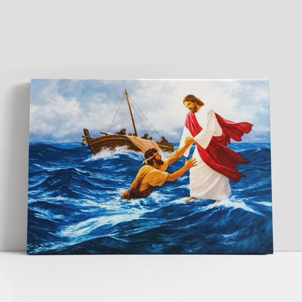 Christian Canvas Wall Art, Jesus Walking On The Water Canvas Pictures, Faith Art, Christian Canvas Art