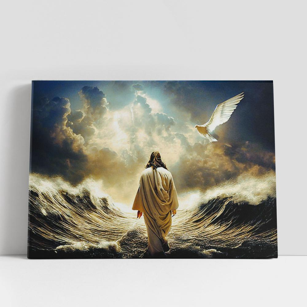 Christian Canvas Wall Art, Jesus Walking On Water Canvas Art Decor, Christian Canvas Art