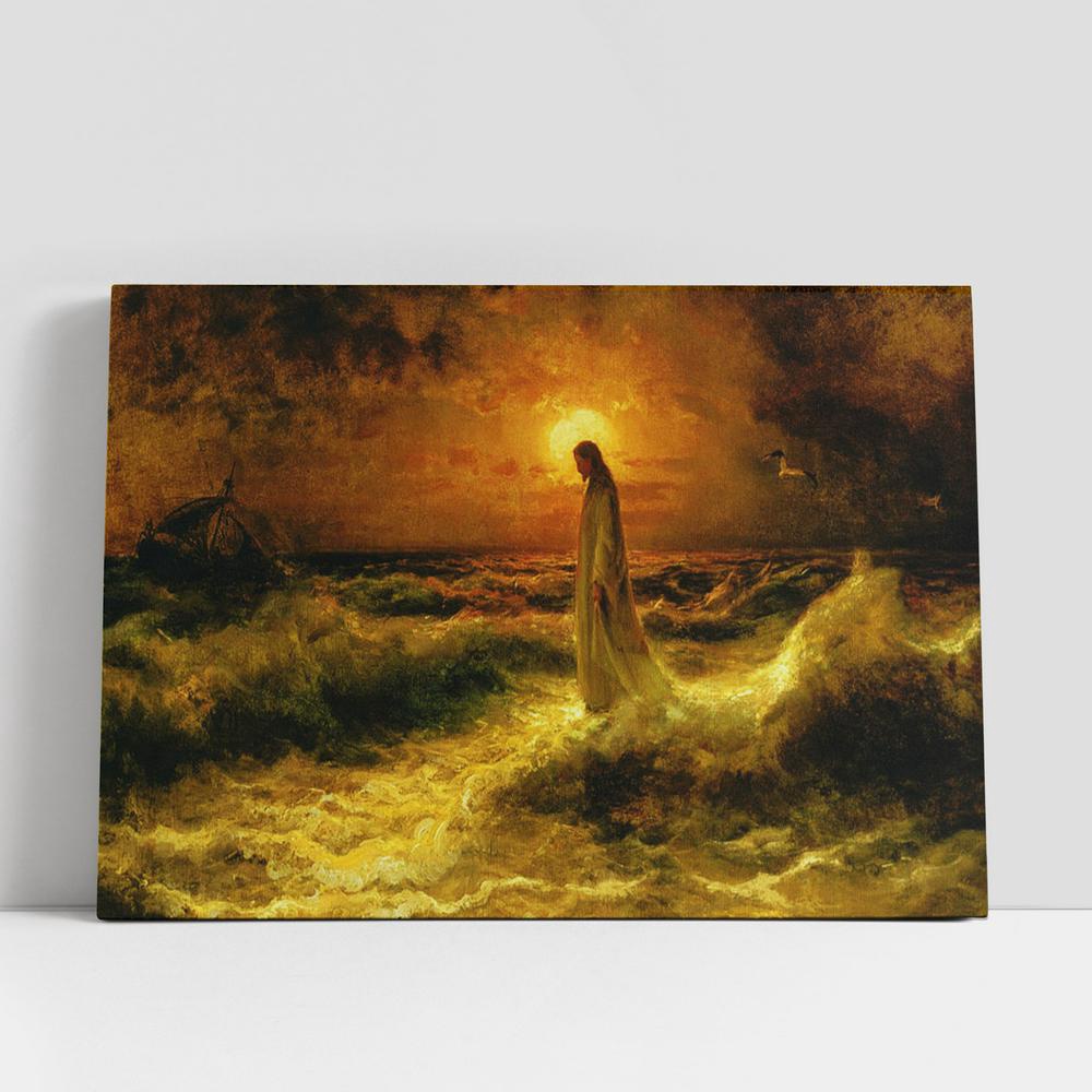 Christian Canvas Wall Art, Jesus Walking On Water Canvas Pictures, Faith Art, Christian Canvas Art