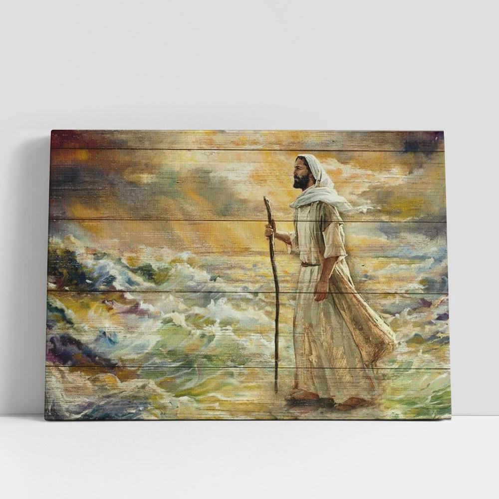 Christian Canvas Wall Art, Jesus Walking On Water, Watercolor Painting Canvas Poster, Christian Canvas Art