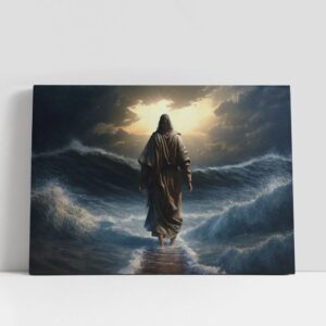 Christian Canvas Wall Art, Jesus Walking Water…
